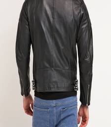 Men's black genuine lambskin leather jacket modern fashion outfit leather jacket-l128