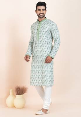 Light Green coton with croset work premium designer festive wear kurta pyjama set 3