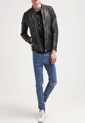 men's black lambskin leather jacket classic zip up style premium top grade 3