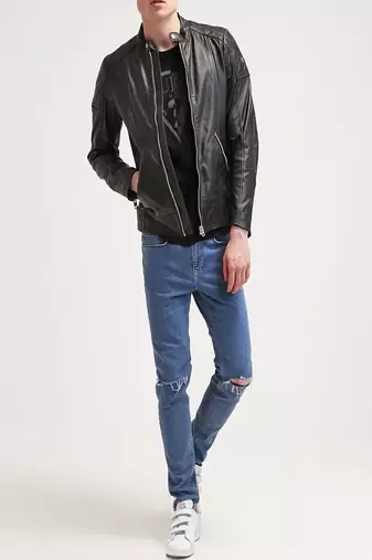 men's black lambskin leather jacket classic zip up style premium top grade