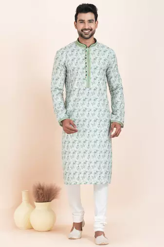 Light Green coton with croset work premium designer festive wear kurta pyjama set