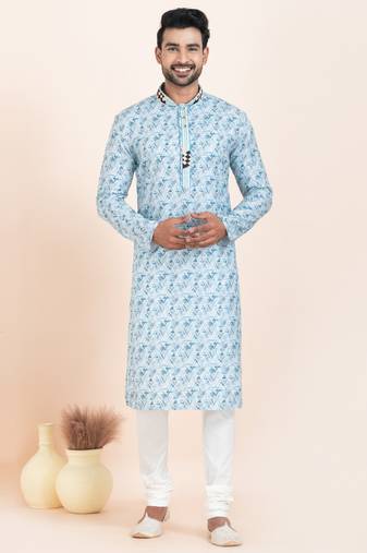 blue coton with croset work premium designer festive wear kurta pyjama set