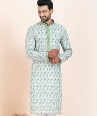 Light Green coton with croset work premium designer festive wear kurta pyjama set 5
