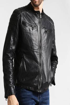 men's black lambskin leather jacket classic zip up style premium pro 1