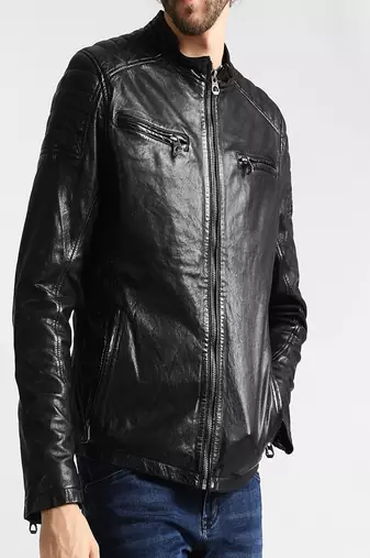 men's black lambskin leather jacket classic zip up style premium pro