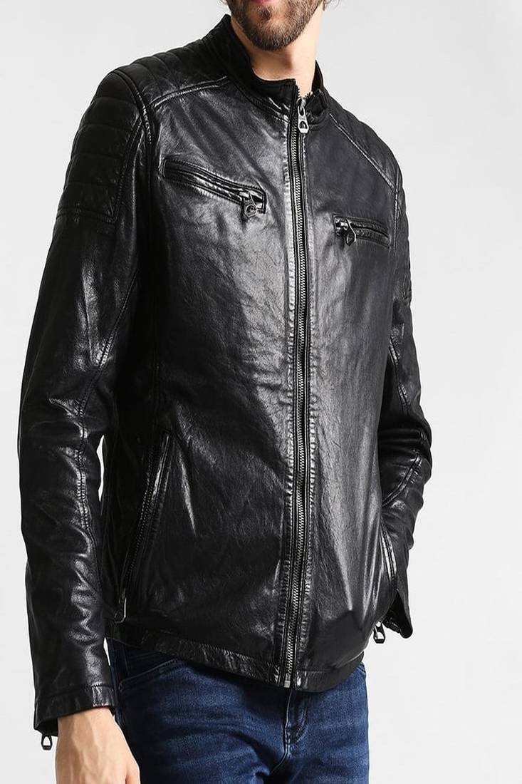 Men's black genuine lambskin leather jacket modern fashion outfit leather jacket-l132