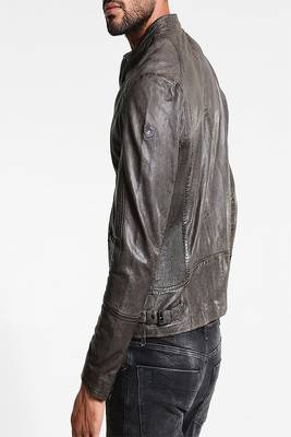 men's grey lambskin leather jacket classic zip up style premium 2