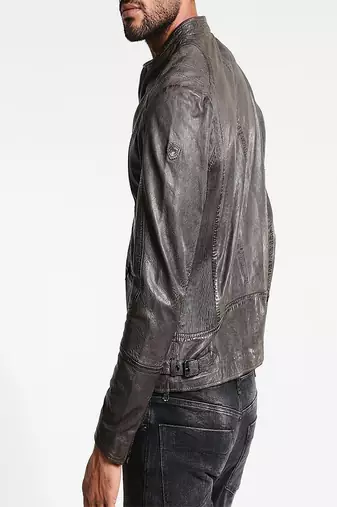 men's grey lambskin leather jacket classic zip up style premium