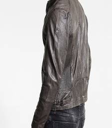 Men's grey genuine lambskin leather jacket modern fashion outfit leather jacket-l133
