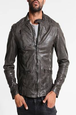 men's grey lambskin leather jacket classic zip up style premium 1