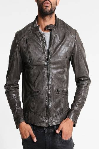 Men's grey genuine lambskin leather jacket modern fashion outfit leather jacket-l133