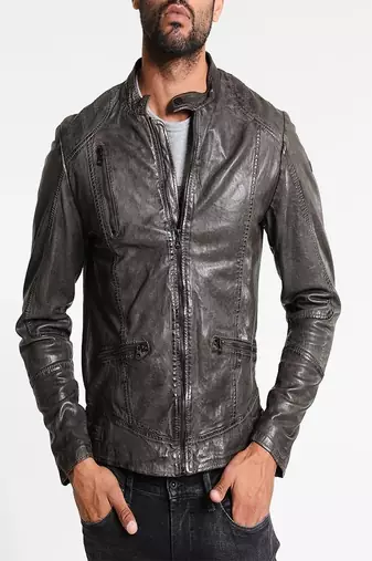 men's grey lambskin leather jacket classic zip up style premium