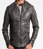 men's grey lambskin leather jacket classic zip up style premium