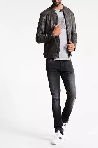 men's grey lambskin leather jacket classic zip up style premium