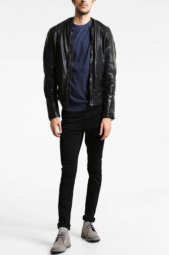 Men's black genuine lambskin leather jacket modern fashion outfit leather jacket-l134