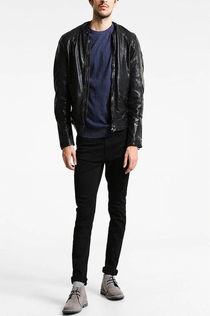 Men's black genuine lambskin leather jacket modern fashion outfit leather jacket-l134