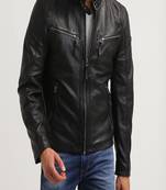 Men's genuine lambskin leather jacket leather motorcycle biker racer style jacket-cl-m136