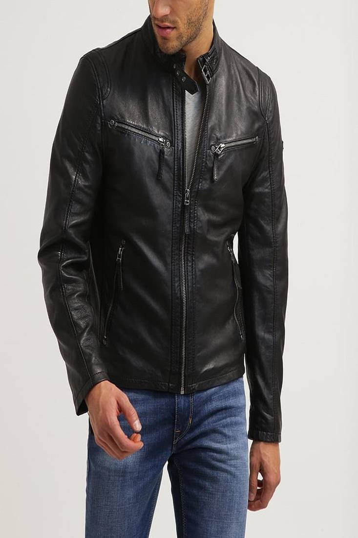 Men's genuine lambskin leather jacket leather motorcycle biker racer style jacket-cl-m136