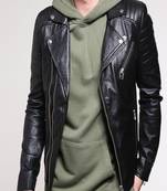 Men's genuine lambskin leather jacket leather motorcycle biker racer style jacket-cl-m138