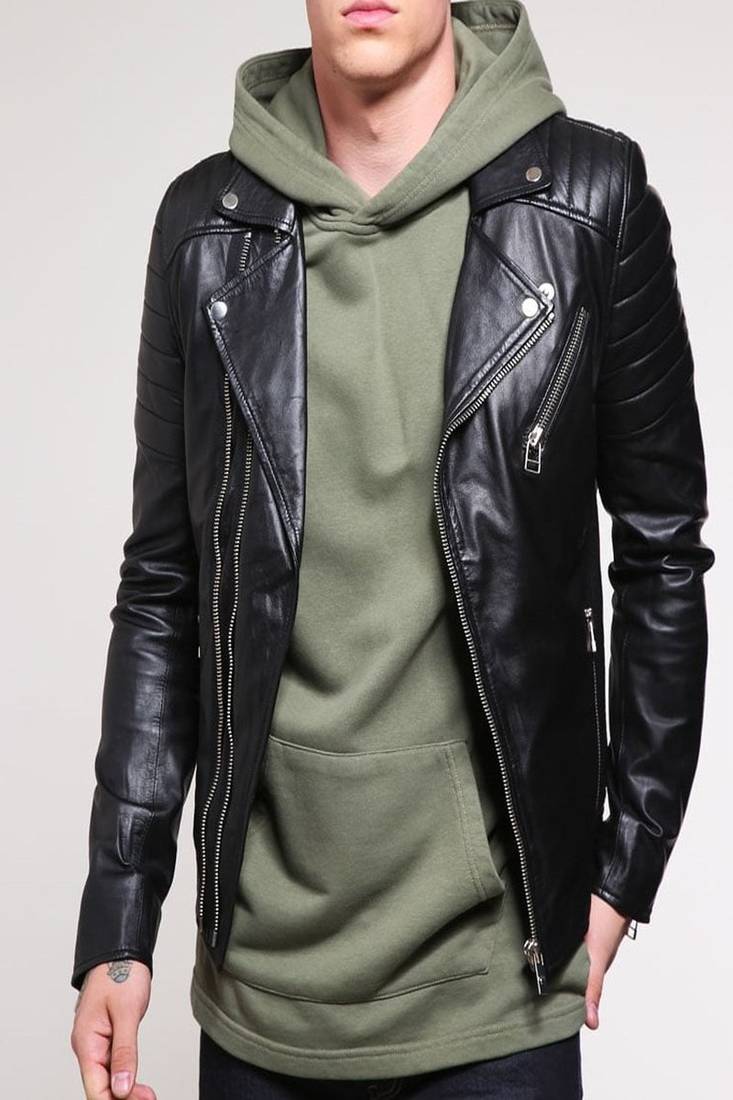 Men's genuine lambskin leather jacket leather motorcycle biker racer style jacket-cl-m138