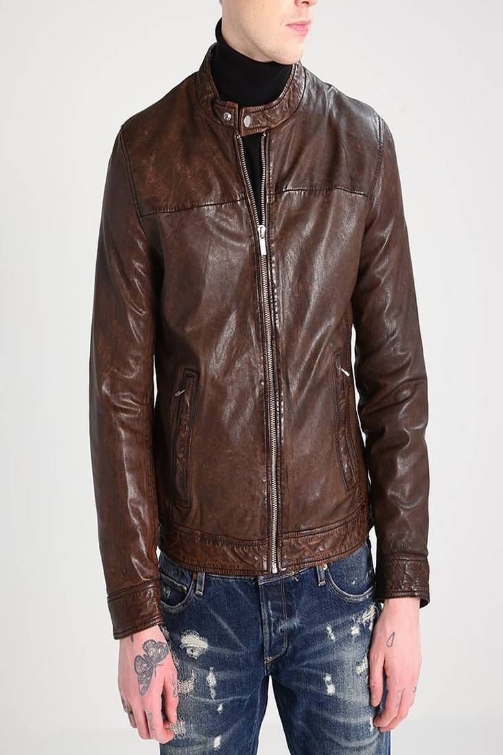 Men's genuine lambskin leather jacket leather motorcycle biker racer style jacket-cl-m139