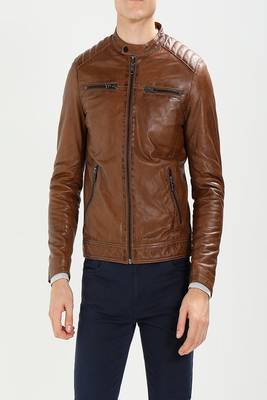 men's genuine lambskin leather biker jacket classic moto zip style modern modern 3