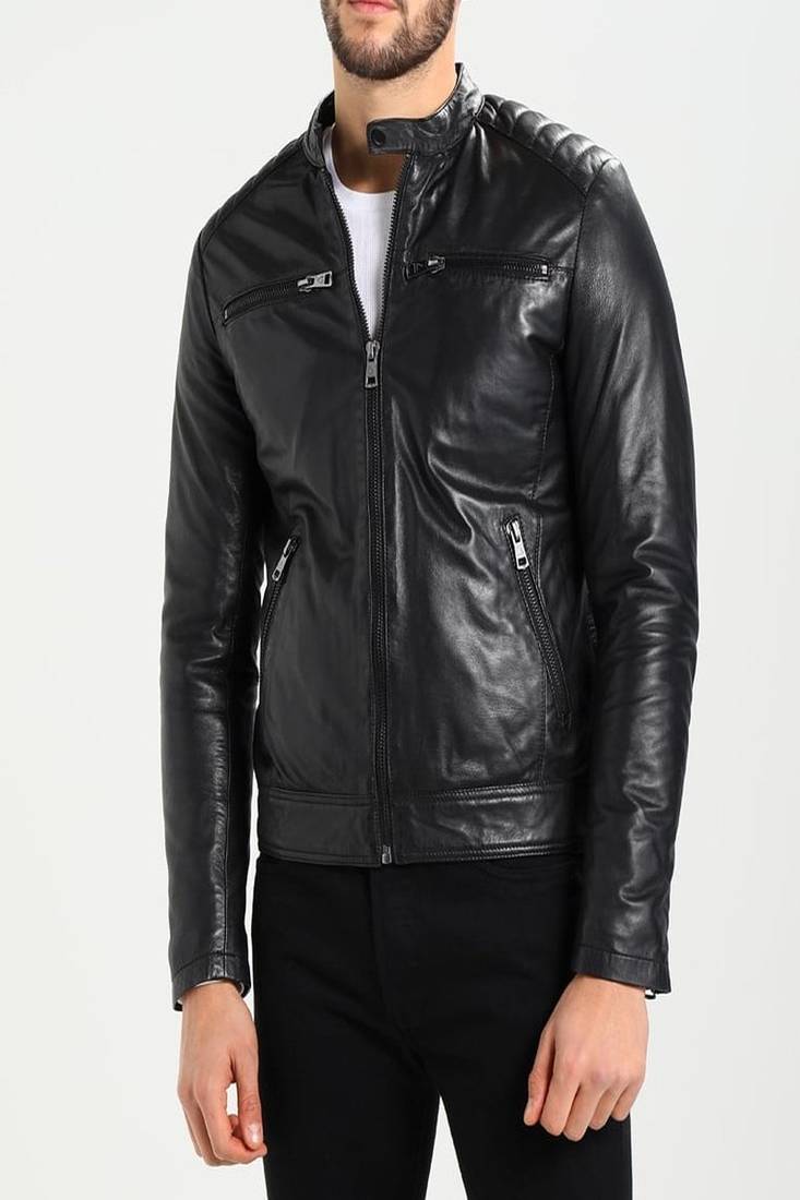Men's genuine lambskin leather jacket leather motorcycle biker racer style jacket-cl-m145