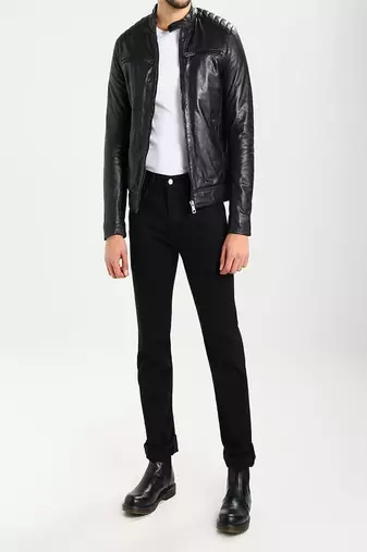 men's genuine lambskin leather biker jacket classic moto zip style modern stylish