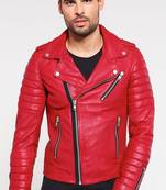 Men's genuine lambskin leather jacket leather motorcycle biker racer style jacket-cl-m146