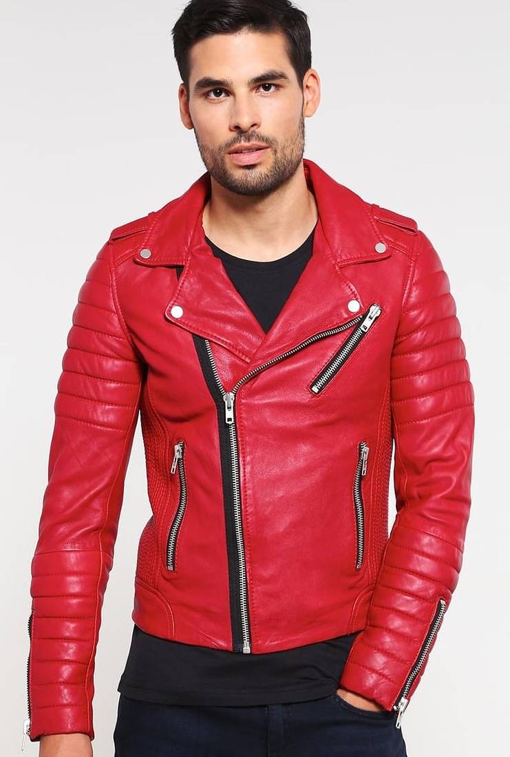 Men's genuine lambskin leather jacket leather motorcycle biker racer style jacket-cl-m146