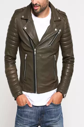 men's genuine lambskin leather biker jacket classic moto zip style modern genuine