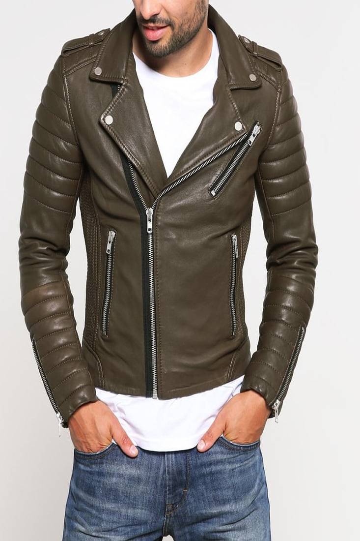 Men's genuine lambskin leather jacket leather motorcycle biker racer style jacket-cl-m147