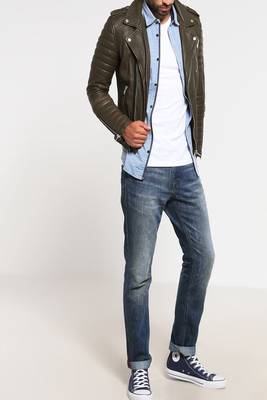 men's genuine lambskin leather biker jacket classic moto zip style modern genuine 3