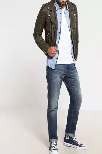 men's genuine lambskin leather biker jacket classic moto zip style modern genuine