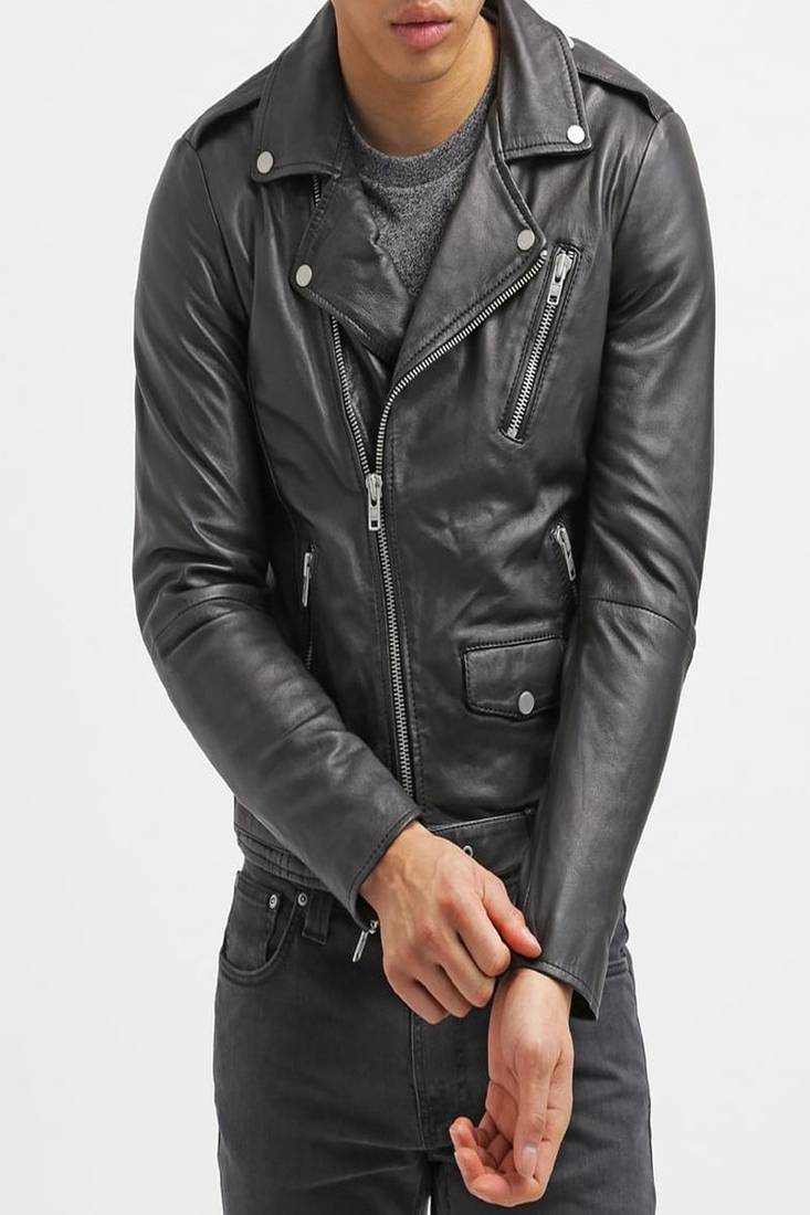 Men's genuine lambskin leather jacket leather motorcycle biker racer style jacket-cl-m148