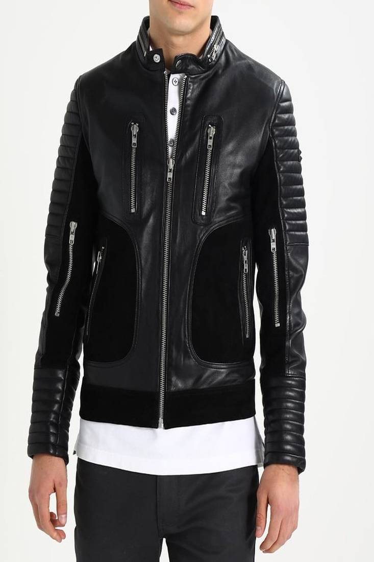 Men's genuine lambskin leather jacket leather motorcycle biker racer style jacket-cl-m149