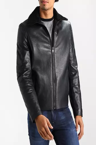 men's genuine lambskin leather biker jacket classic moto zip style modern elegant