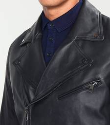 Men's black genuine lambskin leather motorcycle jacket slim fit designer men biker jacket-l154