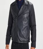 Men's black genuine lambskin leather motorcycle jacket slim fit designer men biker jacket-l154
