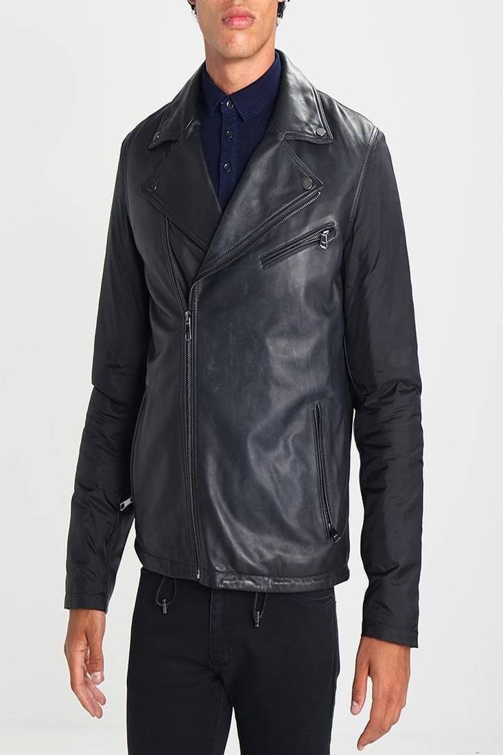 Men's black genuine lambskin leather motorcycle jacket slim fit designer men biker jacket-l154