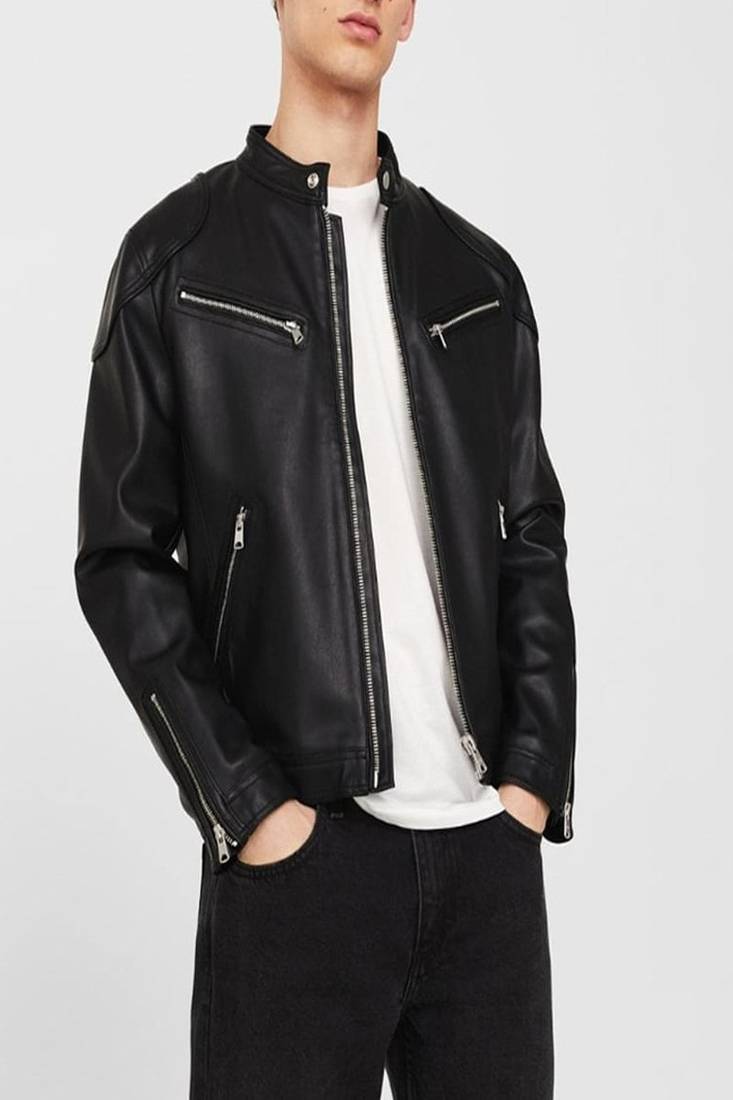 Men's genuine lambskin leather jacket leather motorcycle biker racer style jacket-cl-m156