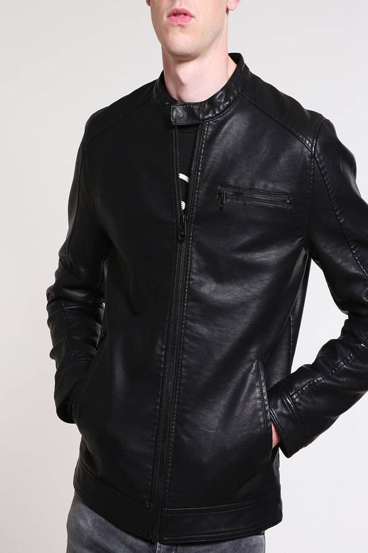 Men's genuine lambskin leather jacket leather motorcycle biker racer style jacket-cl-m158