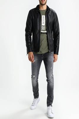 men's genuine lambskin leather biker jacket classic moto zip style modern elite 3