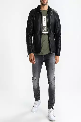 men's genuine lambskin leather biker jacket classic moto zip style modern elite
