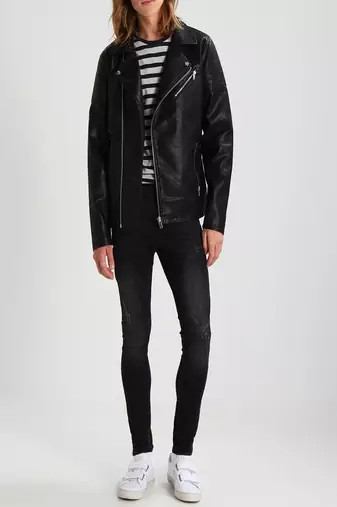 men's genuine lambskin leather biker jacket classic moto zip style modern select