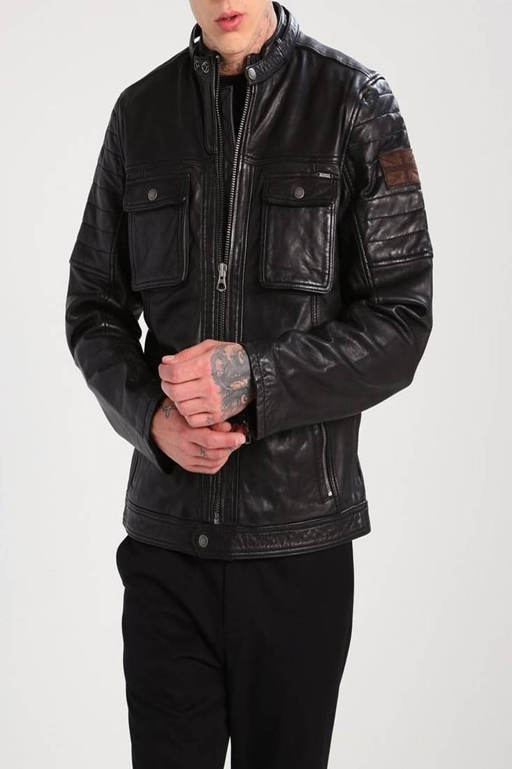 Men's genuine lambskin leather jacket leather motorcycle biker racer style jacket-cl-m163