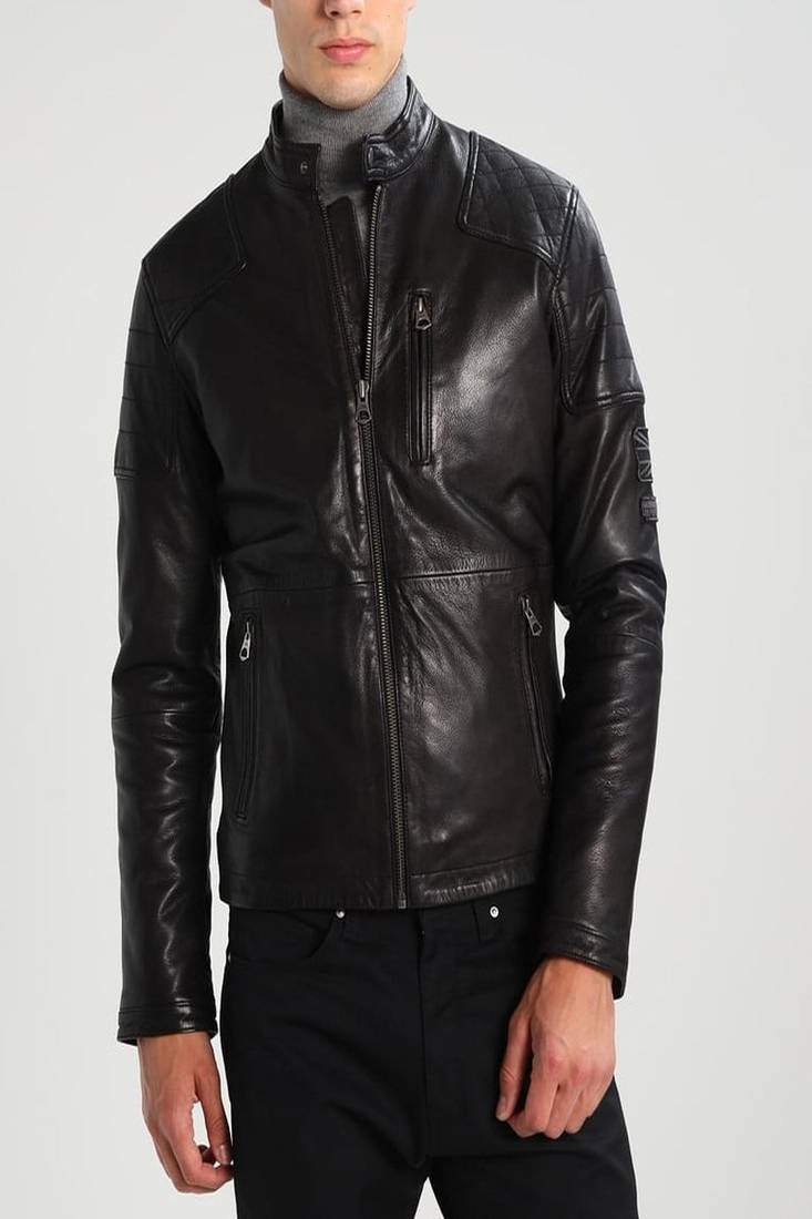 Men's genuine lambskin leather jacket leather motorcycle biker racer style jacket-cl-m164
