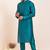 Teal blue banarsi dhupion  silk premium designer festive wear kurta pyjama set