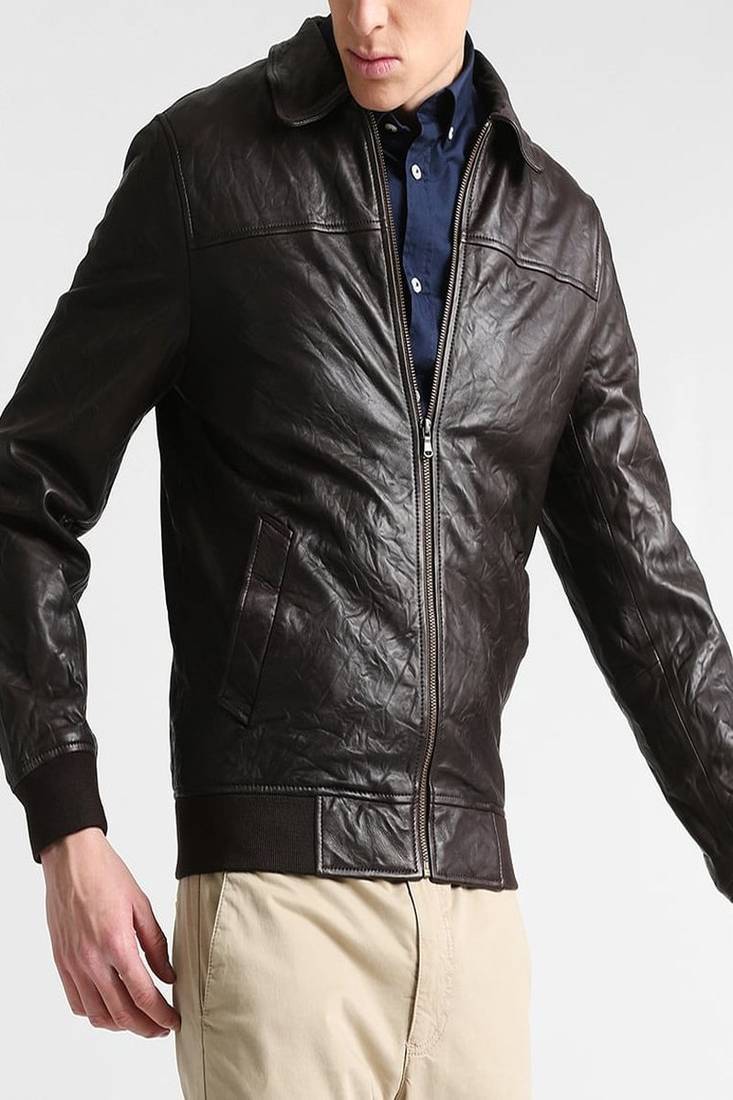 Men's genuine lambskin leather jacket leather motorcycle biker racer style jacket-cl-m166