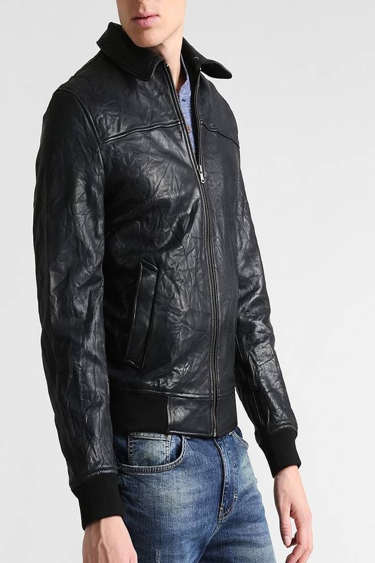 Men's genuine lambskin leather jacket leather motorcycle biker racer style jacket-cl-m167